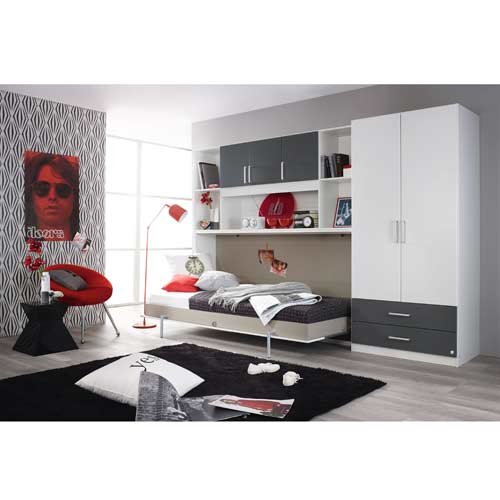 Schrankbett mit 90×200 Liegefläche in Weiß, Funktionsbett ist vertikal ausziehbar, Bett ist die perfekte Lösung für gesunden Schlaf in kleinen Räumen - 7