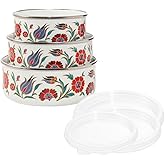 Serenk 14-16-18 Cm Emaye &Uuml;&ccedil;l&uuml; Saklama Kabı Seti
