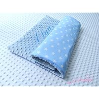 ★ Hellblaue Sterne Babydecke mit kuscheligen hellgrauen Plüsch Minky, Personalisierung mög.