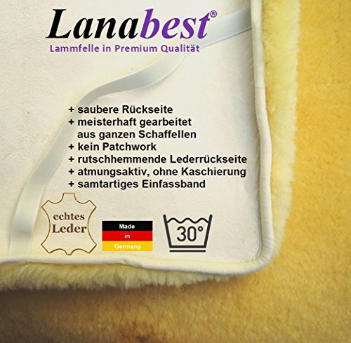LANABEST 100 x 200 cm, deutsche Merino Lammfell-Matratzenauflage. Öko-Tex 100, Klasse 1, d.h für direkten Körperkontakt und auch für Babys geeignet. Luxus-Lammfell Betteinlage aus deutschen Merino Lammfellen. Medizinische Gerbung. Aus wenigen handverlesenen Fellen mit einem besonders dichten und zarten Fell, um einen optimalen Liege- und Schlafkomfort zu gewährleisten. LANABEST 100 x 200 cm - 2