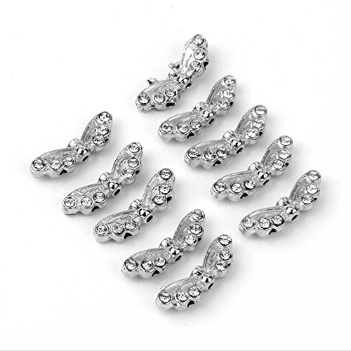skyllc10pcs Crystal Rhinestone Shine Butterfly Shaped Metal Spacer Beads Jewerly Making Accessory 22 * 7mm