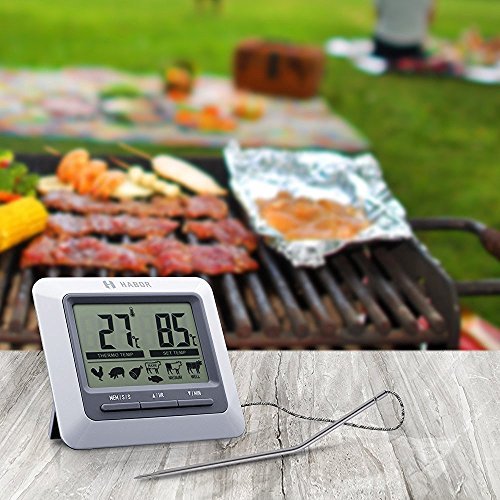 Habor Grillthermometer, Ofenthermometer, Bratenthermometer, Barbecue Grill Thermometer, digital Thermometer mit großen LCD Display, lange 304 Edelstahl Probe für Garten Grillen, Backen, Ofen, Kochen, Steak usw. - 9