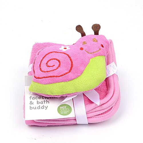 MiGoo Baby Washcloths 2 Pack Luxury Organic Cotton Squares Face Cloth Newborn Mini Bathing Towels Wipes with Snail Doll-10 x 10 inches(Pink and light pink)