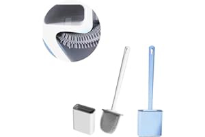Scopino Bagno,Guimey Scopino WC Silicone,Scopino per WC a prova di perdite per una pulizia profonda,Supporto per Spazzolone WC Bagno Autoportante/a Parete (Bianco＋Blu)