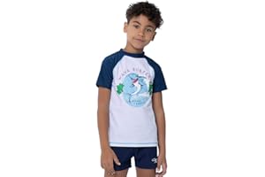 TIZAX Boys' Rash Vest UPF 50+ Sun Protection Kids Short Sleeve Swimming Tops Quick Dry Rash Guard