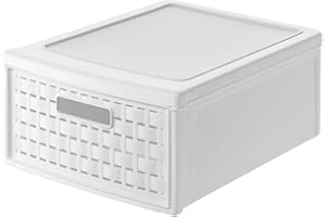 ‎ROTHO Rotho Country Schubladenbox 8.3l mit 1 Schub in Rattan-Optik, Kunststoff (PP) BPA-frei, weiss, klein/8.3l (35.0 x 26.0 x 14.5 cm)