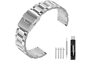Kai Tian Solid Double Locks Edelstahl-Uhrenarmband, gebürstetes Finish Uhrenersatz-Metallarmband für Herren Damen 18mm 20mm 22mm 24mm Schwarz Silber