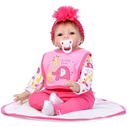 NPKDOLL Reborn Baby Doll Soft Silicone Vinyl 22inch 55cm Magnetic Mouth Lifelike Boy Girl Toy Pink Elephant A1UK