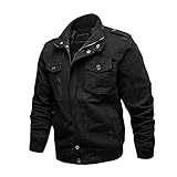 Perfekt für jeden Anlass Newbestyle Frühling Herbst Jacke Herren Stehkragen Pilotenjacke Army Jacke Übergangsjacken Baumwolle Bikerjacke mit Reißverschluss, Schwarz, L