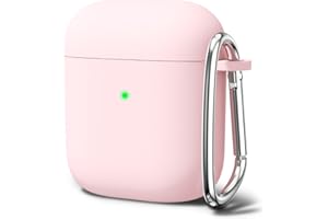 Oakxco Silicone Case for Airpods 1st 2nd Generation with Keychain, Thin Slim Soft TPU Skin Rubber Gel Cute Airpods Case 1/2 Gen Cover Aesthetic Accessories for Women Girl Female, Light Pink