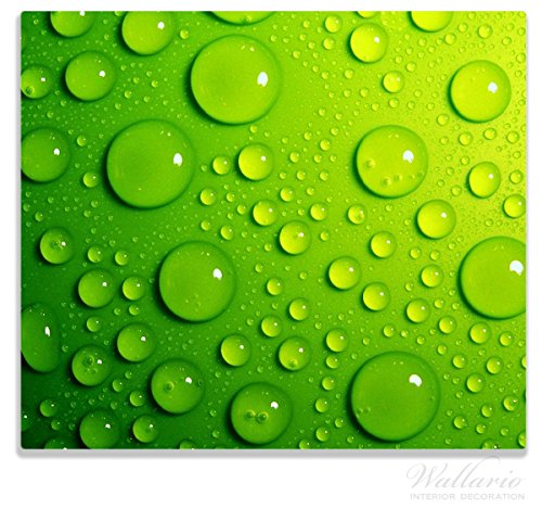 Wallario Herdabdeckplatte / Spitzschutz aus Glas, 1-teilig, 60x52cm, für Ceran- und Induktionsherde, Wassertropfen auf Grün