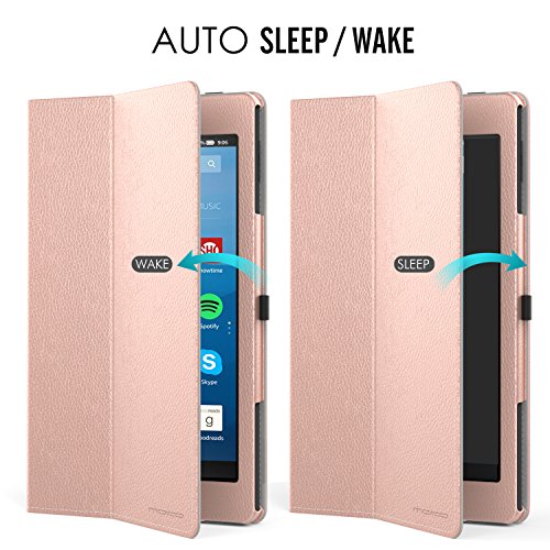 MoKo Hülle für All-New Amazon Fire HD 8 Tablet (7th Generation – 2017 Modell) – Kunstleder Ständer Schutzhülle Smart Cover mit Stift-Schleife für das neue Fire HD 8, Rose Gold - 6