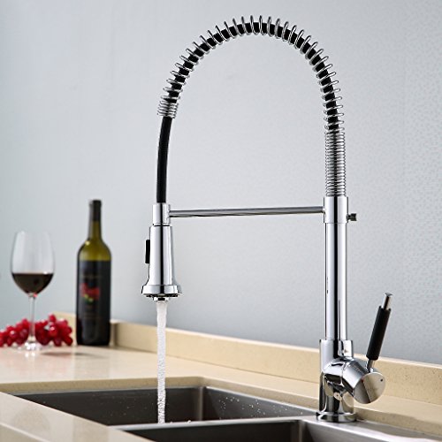 Finether Küchenarmatur Spülarmatur Spültischarmatur mit Brause ausziehbar flexibel Wasserhahn Armatur Einhebelmischer Mischbatterie Spiralfederarmatur für Küche Küchenspüle Spülbecken aus massivem Messing chrom spiralfeder 528mm hoch - 2