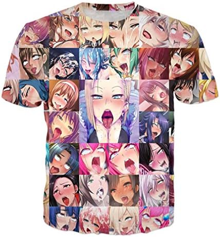 Asolldo Unisex Funny Anime Ahegao 46D Print Hoodies Joggers Hipster Sexy Cartoon T-Shirt Sweatshirts Set