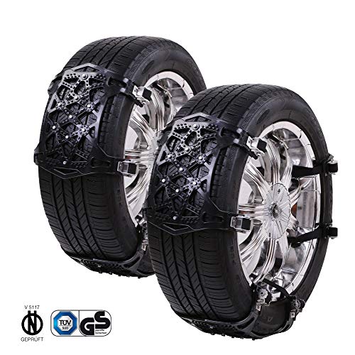 CROSOFMI Schneeketten für Reifen Universelle schneeketten schnellmontage für PKW-Reifen Breite 165-285 mm (6 STÜCK Schwarz)
