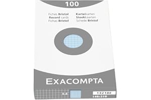 Exacompta Bristol - Tarjeta de registro, Cuadrícula (5x5), A5, paquete de 100 tarjetas, Cuadrícula (5x5), Azul, A5, paquete de 100 tarjetas