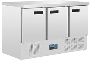 Polar Refrigeration G-Series Table réfrigérée à trois portes 235 W 368 litres, acier inoxydable, 2°C à 5°C, 880(H) x1370(W) x700(D) mm, 3 étagères, classe énergétique C, capacité utile : 308Ltr, G622