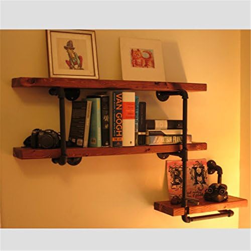 GUJJ Shelf, wrought iron bookshelf, hanging wall, solid wood shelving, industrial style, retro water pipe rack