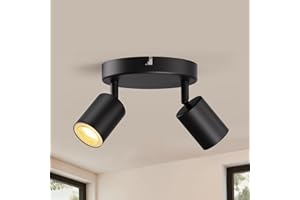 wowatt Lámpara de Techo Negro 2 Focos, Plafón Foco de Techo LED Ajustables y Giratorios, Plafones de Techo Redondo Modernas, Apliques Techo Interior para Dormitorio Salas Cocina, Sin Bombilla GU10