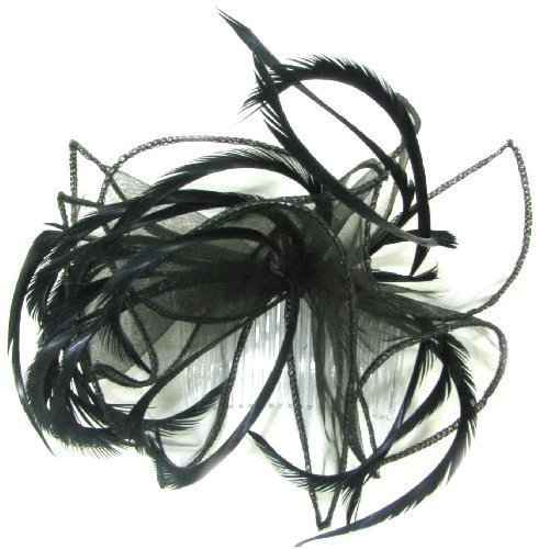 Elegant and Feminine Chiffon and feather fascinator On Comb ,Available in 5 Colours ,Red,Silver Grey,Black ,Brown and Cream ,Ideal wedding,Ladies day ,Ascot ,race meetings or any Special Occasion .Guaranteed to Turn heads Whenever Worn . (Black)