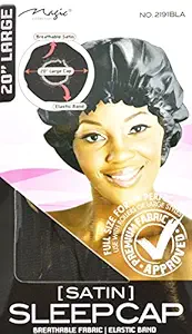 Black, Satin Sleeping Cap, Breathable And Comfortable Material, Elastic Band, Large Size 20