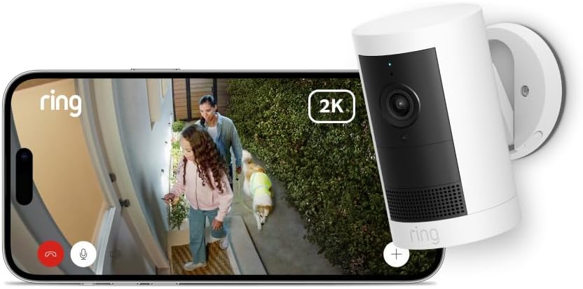 Ring caméra extérieure Plus avec adaptateur secteur (Nouvelle génération) - 2K avec Ring Vision ; à installer soi-même | Essai gratuit de 30 jours de l'abonnement Ring