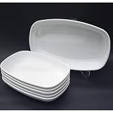 abnturk 6 Adet Beyaz Melamin Kayık Tabak 28X18Cm B&uuml;y&uuml;k Boy Salata Tabağı Oval Tabak, es-2021-11-03-12