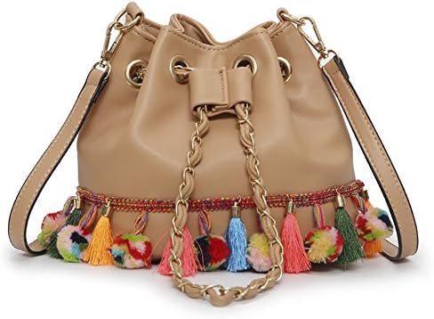 Onfashion Women's Ethnic Style Clutch Pompom Handbag Bucket Tassel Handbag