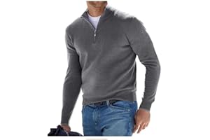 BAWUTZ Herren Kaschmir Reißverschluss Basic Pullover, Herren-Poloshirt, klassisch,Herren-Pullover mit V-Halsausschnitt, langärmelig, weicher Griff, Viertelreißverschluss