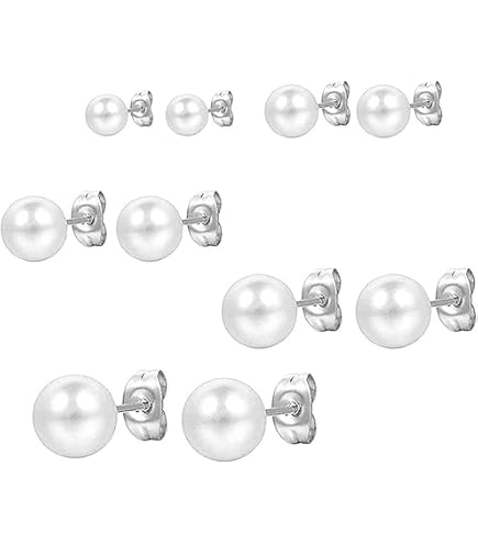 LEEQ 4 paia orecchini perline orecchini donna orecchino a goccia per le donne bianco perle d'acqua dolce orecchio gioielli,orecchini perline (5-10mm