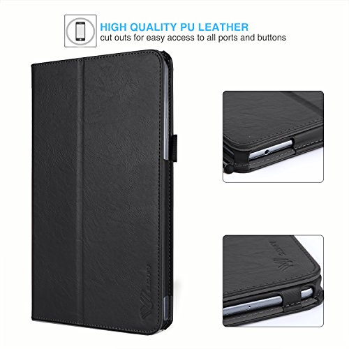 SAVFY Samsung Galaxy Tab A 7.0 Hülle 2016 Business Serie Auto Sleep Wake up Funktion Case Smart Cover mit Handschlaufe, Kartensteckplätze, schwarz - 7