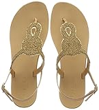  PIECES Damen PSCARMEN Leather Sandal Zehentrenner, Beige (Nude-Gold Beads), 37 EU