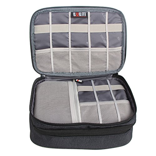 BUBM Mehrfachfunktion Kabelorganiser Tasche Reisetasche mit Doppelschichten für Elektronische Zubehöre wie Netzteil, Maus und USB Stricks(Mittel, Schwarz) - 4