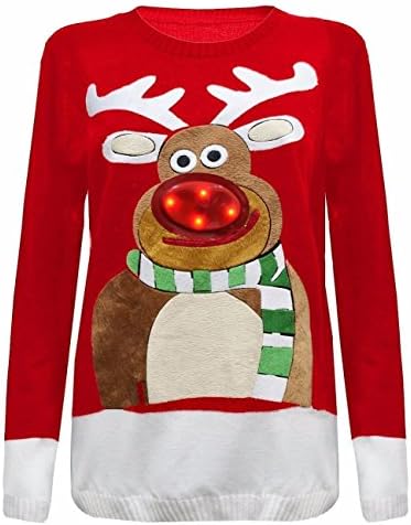 Unisex Men Women Ladies XMAS Novelty Vintage Christmas Light Up Jumper Sweater (Rudolph Lights Red, ML- (12/14))