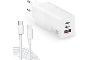 LTBSTOYE 65W USB C GaN Chargeur Rapide 3 Ports avec Câble USB-C Compatible avec iPhone 15 Plus Pro Max/14/13/12, Galaxy S23/S22, Mac Book Pro/Air, iPad Pro, Steam Deck, Pixel,Pixel et Plus (Blanc)