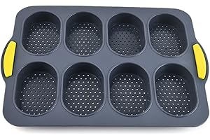 CHAWHO Mini-Baguette Plaque de Cuisson en Silicone Antiadhesif - Moule à pain français 8 grilles Poêle Perforée Anti-adhésive Plateau à Pain croustillant, 34X24cm
