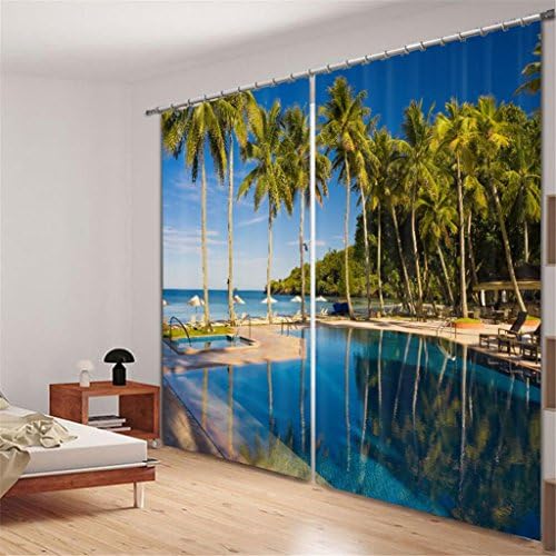 KKLL Curtains Polyester 3D Green Mountain Clear water Three dimensions Landscape Digital printing Panels for Bedroom Noise Reducting Solid Thermal Window Drapes , 5 , wide 2.03x high 1.6