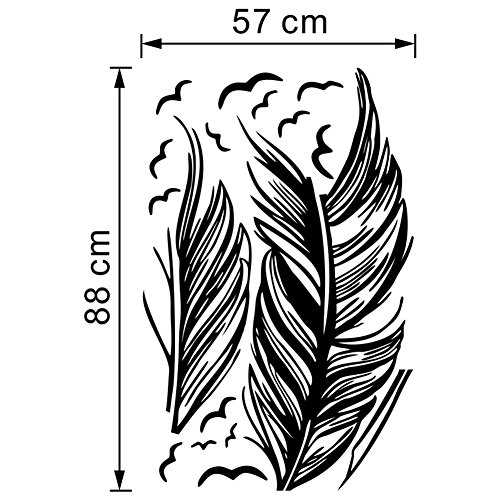 Federn Wandbild Wandtattoo Wandaufkleber Blumen Wandsticker Wandbilder Aufkleber Deko. PVC abnehmbar L Black - 7