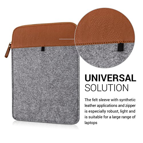 kwmobile Laptoptasche Filz Sleeve für 11″ 11,6″ Laptop Notebook – Notebook Tasche Schutzhülle Laptop Case Hülle in Grau Braun Innenmaße: ca. 33 x 23,5 cm - 3
