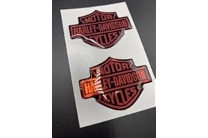 ADESIVI COMPULSIVI Stemma logo decal HARLEY DAVIDSON, coppia adesivi resinati, effetto 3D. Per SERBATOIO o CASCO. Nero Arancio cromato