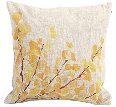 Weksi® Cotton Linen Square Throw Pillow Case Decorative Sofa Cushion Cover Pillowcase Colorful 18"*18" Yellow ginkgo leaves