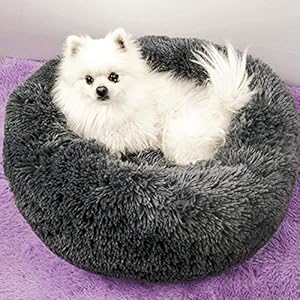 Cama calmante para mascotas Nido redondo Cálido Suave felpa Piel vegana Donut Cómodo pelusa