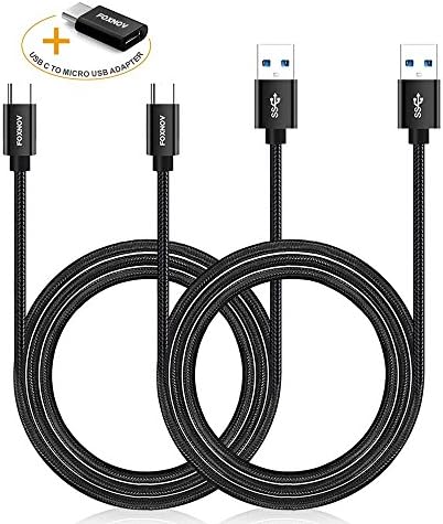 FOXNOV USB Type C Cable &amp; Adapter, 2 Pack 3.3 Ft Nylon Braided Fast Charger (USB 3.0) &amp; 1 Pack Aluminum USB C to Micro USB Adapter for New Macbook Galaxy S8 Pixel XL Nexus 6P