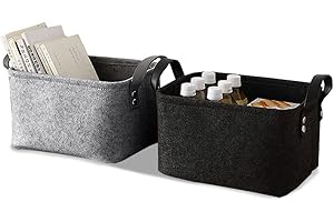 KAIZUCA 2 Pièce Panier Feutre, Care Panier Rangement, Rangement Feutre, avec Poignée, pour Vêtements, Serviettes, Articles de Toilette, Livres (Gris et Noir)