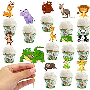 Party Propz Animal Cake Topper - 12Pcs Jungle Theme Cake Topper For Girls Boys Kids Baby - Cup Cake Topper Decoration, Cupcake Toppers Forest Pick, Jungle Theme Birthday Decoration, Animal Theme