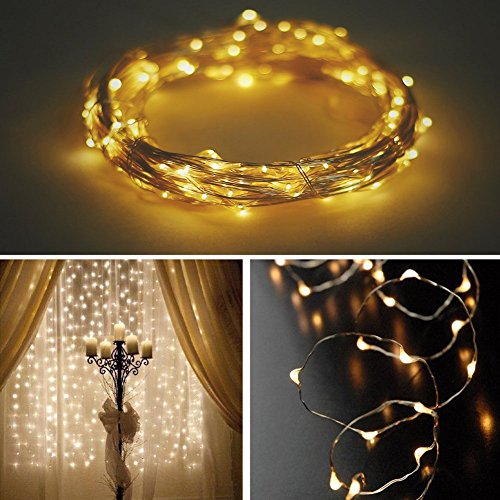 NuteDawn 100er LED Solar Kupferdraht Lichterkette Warmweiß 12 Meter, Wasserdichte Solar Außen Sternen Lichterketten Beleuchtung für Garten, Wohnungen, Tanzen, Weihnachtsfeier, Magische Beleuchtung-Dekoration Innen, Schlafzimmer, Fenster (Warmweiß-10M) - 3