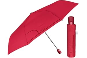 PERLETTI Ombrello Pieghevole Antivento Donna - Ombrellino Leggero Compatto Portatile da Borsa Viaggio - Apertura e Chiusura Automatica - Ombrello Mini Resistente Tascabile Tinta Unita (Rosso Ibisco)