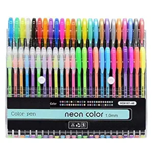 Qatalitic Set of 48 Neon Gel Pens consisting Fluorescent, Metallic, Glitter, and Pastel Colour pens for DIY Art & Crafts (Sketching, Drawing & Painting Purpose)