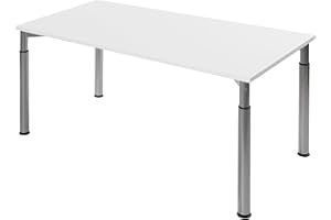 boho office® Konferenztisch, Schreibtisch, Tisch, Silber, in der Höhe einstellbar inkl. Tischplatte in 180 x 80 cm in Weiß