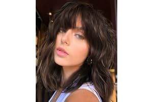 LEMEIZ Chocolate Brown Wigs with Blunt Fringe, Short Wave Wigs with, Synthetic Short Bob Wig 12 inch LEMEIZ-134-7